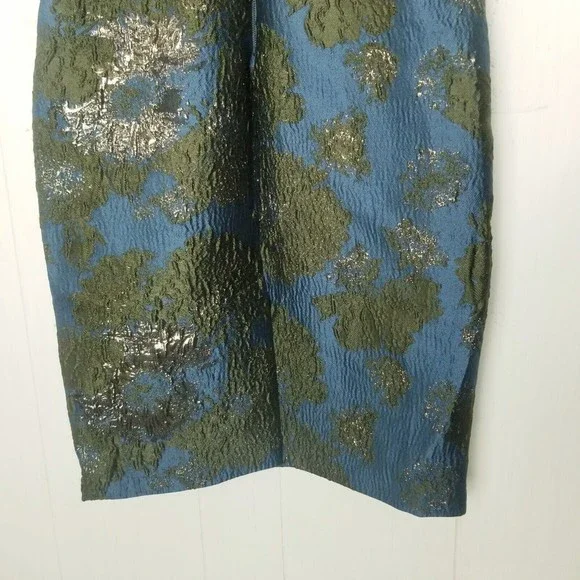 Vera Wang Brocade Dress Women Size 6 Dark Teal Green Metallic V-cut Back Lined - Picture 16 of 16
